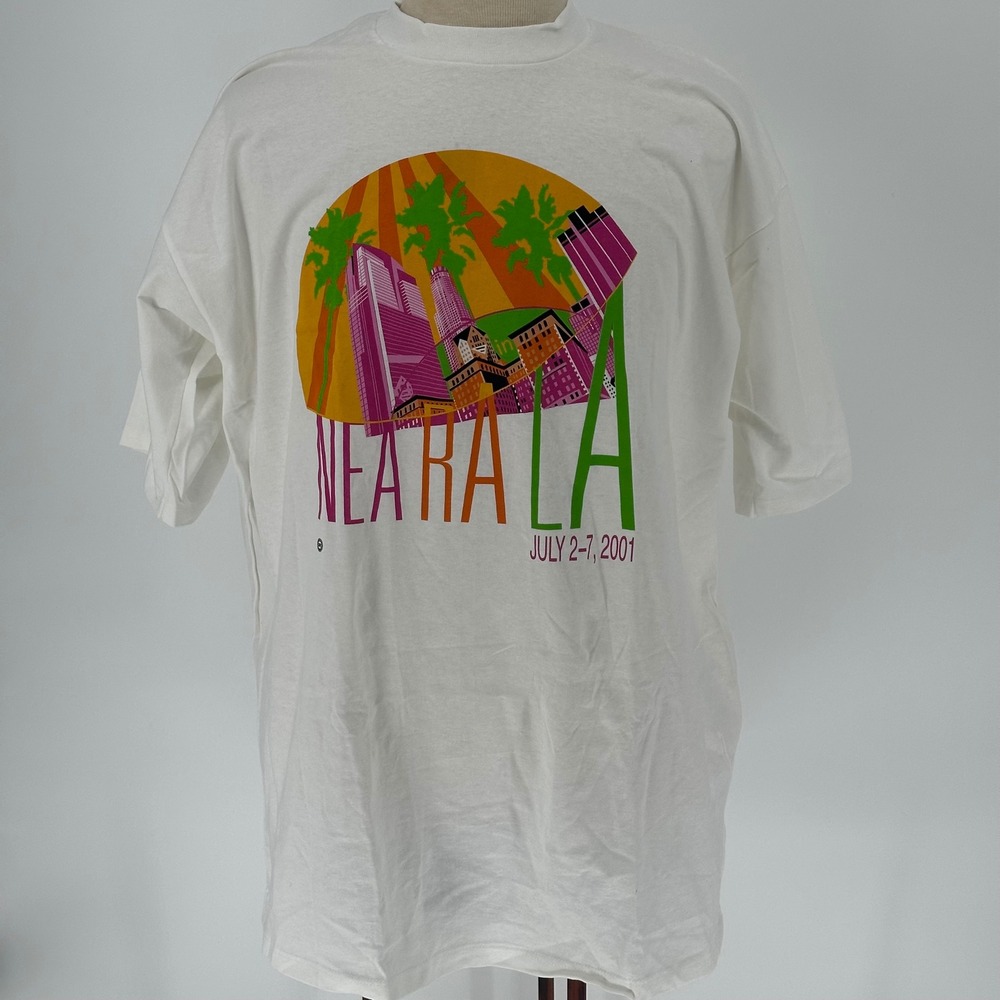 Vintage Union Single Stitch NEA RA LA 2001 USA Made T-Shirt White XXL‎ UAW